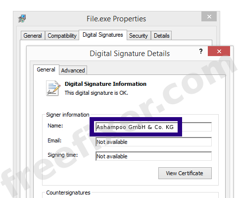 Screenshot of the Ashampoo GmbH & Co. KG certificate